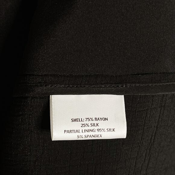 Eileen Fisher L Black Long Open Front Textured Blazer Jacket Silk Blend Magnetic - Picture 8 of 9
